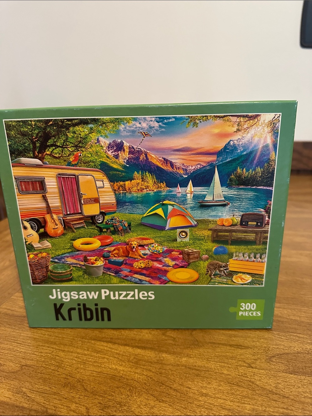 300-Piece Green Camping Lake Jigsaw Puzzle